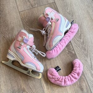 Jackson Ultima Softec Pink & White Ice Skates with Blade Covers